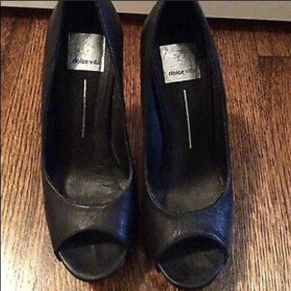 Dolce Vita Black Leather Peep toe Heels Size 7 - Picture 2 of 3